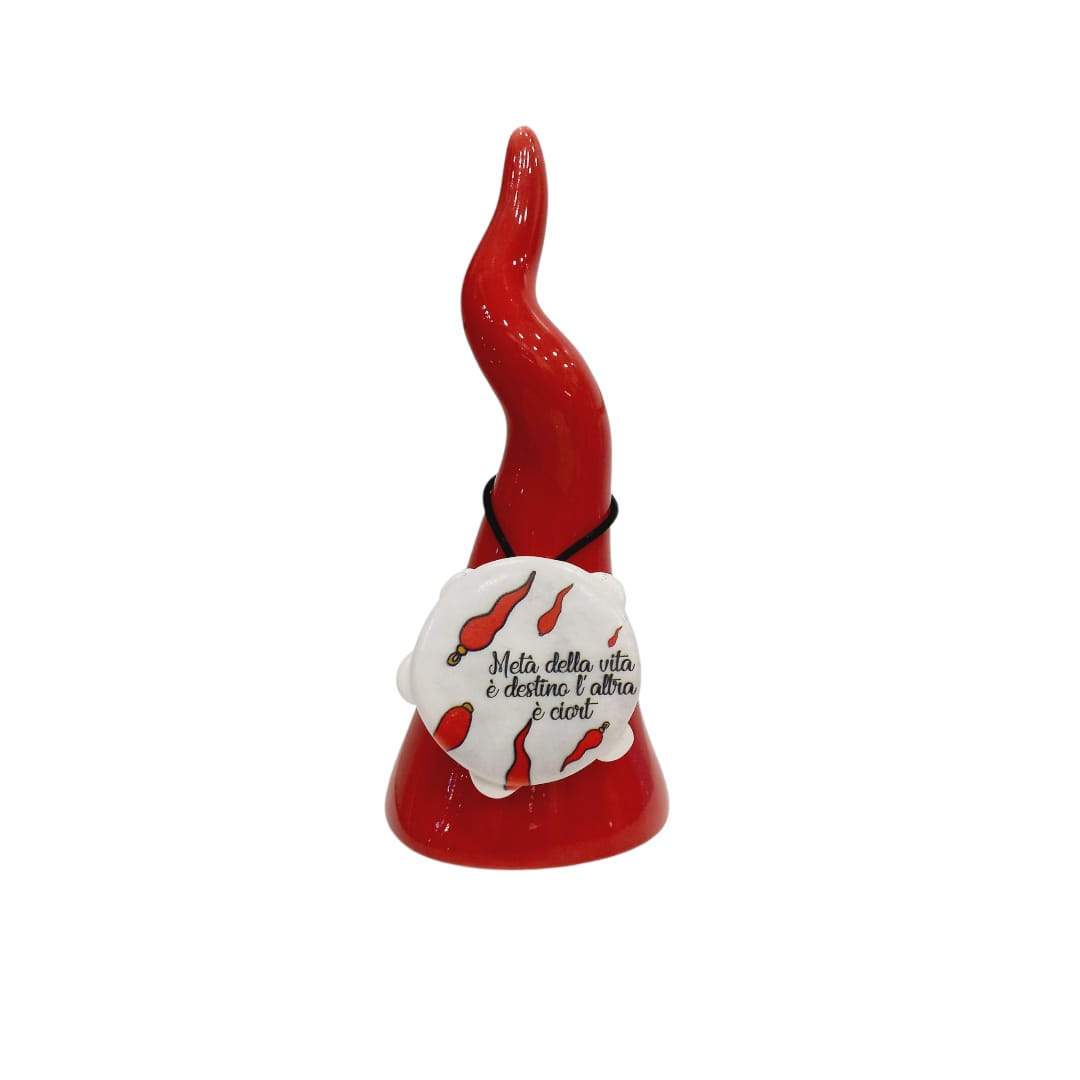 Corno 18 cm con tamburello portafortuna